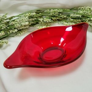 VTG Viking Glass Ruby Red Two Point Candy Relish Trinket Bowl 9.75" Cadmium Glow